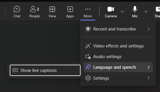 Opciones de idioma de Microsoft Teams