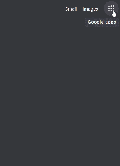 Animación que muestra cómo acceder al menú desplegable de aplicaciones de Google desde una nueva pestaña de Chrome; para abrir el acceso directo a la aplicación Google Meet.